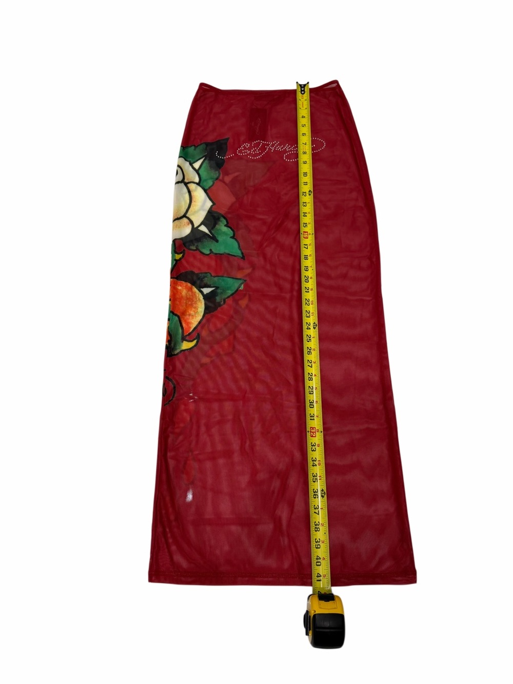 Ed Hardy Red Mesh Cover Up Beach Skirt Set Rose Tattoo Rhinestone Y2K Size M NWT - Picture 5 of 8
